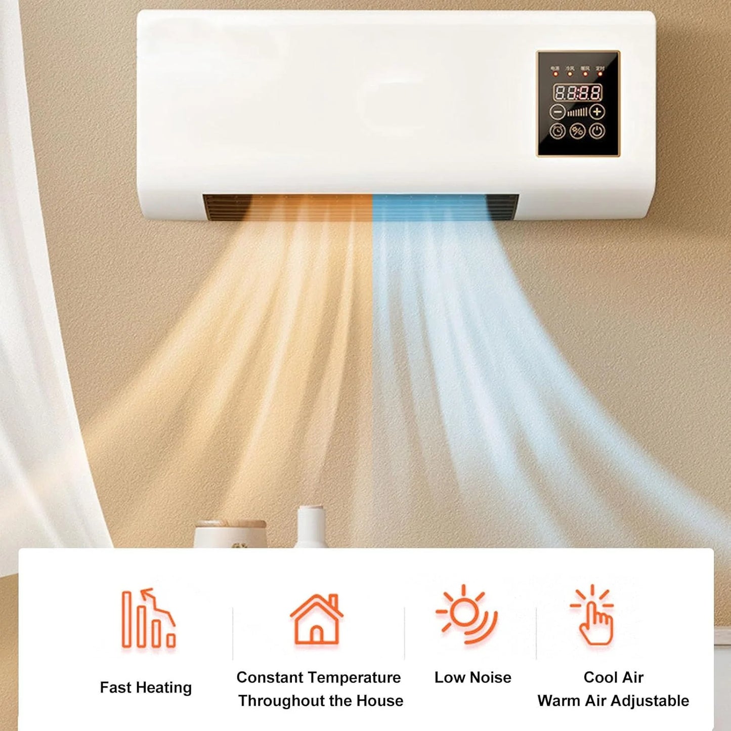 Aer conditionat cu ventilator, aer rece si cald, Putere 1800W, portabil