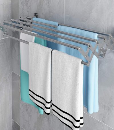 Uscator retractabil din aluminiu, cu prindere in perete, 70 cm