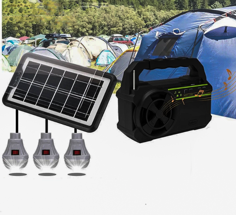 Kit Solar GD-8081 cu Lanternă, Radio, MP3 Player, USB și 3 Becuri LED