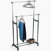 Suport metalic mobil dublu pentru imbracaminte – inaltime 160 cm